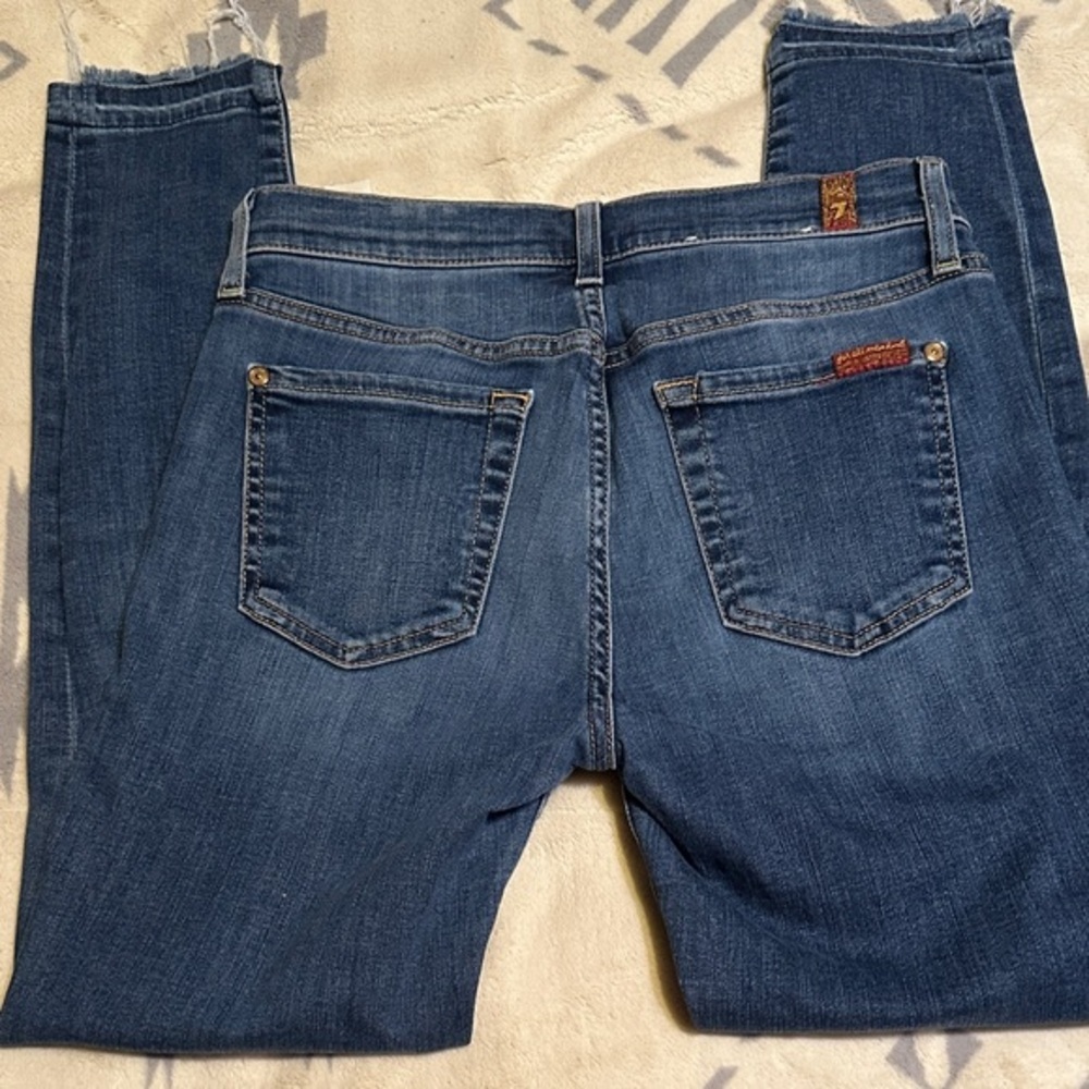 A136.   7 For All Mankind distressed Blue Skinny Jeans